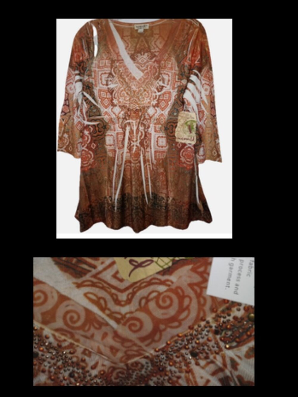One World Top Boho Hippie Stretch Knit Sublimated Tunic Blouse Womens Sz 2X